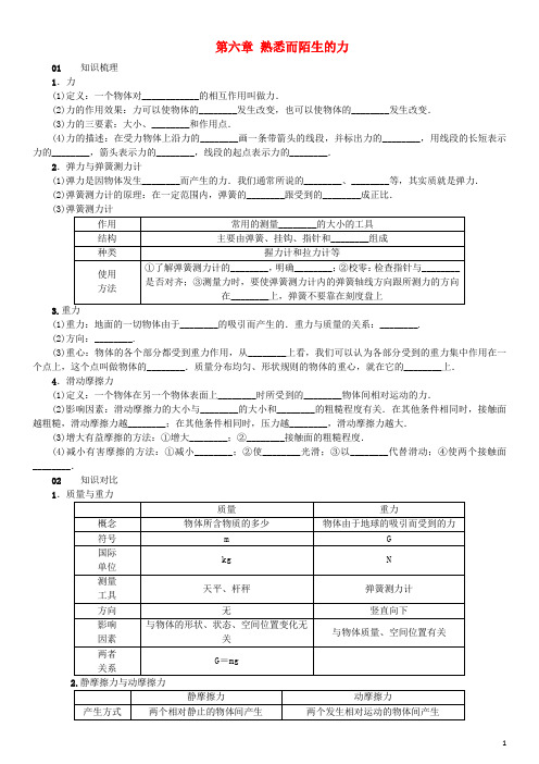 八年级物理全册 第六章 熟悉而陌生的力知识清单 (新版)沪科版