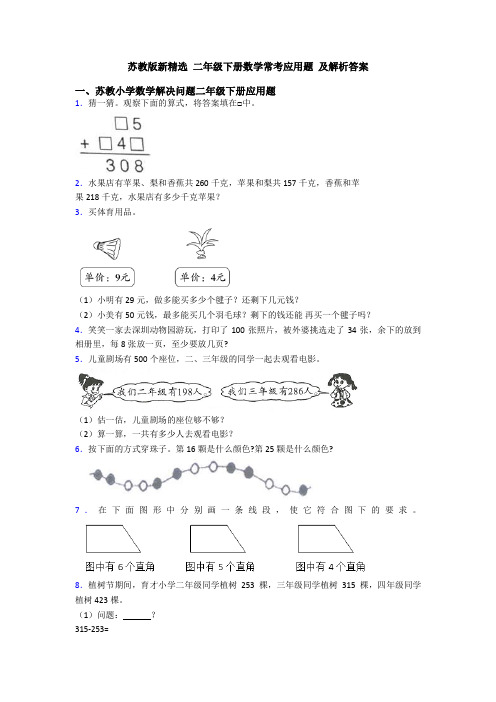 苏教版新精选 二年级下册数学常考应用题 及解析答案