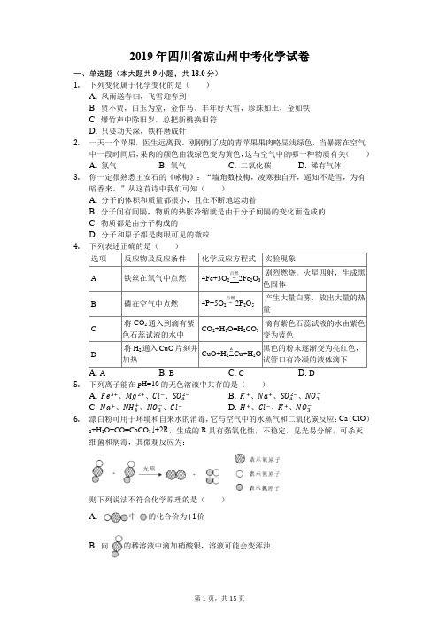 2019年四川省凉山州中考化学试题(含解析)