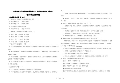 2023年山东省潍坊市奎文区明德学校学业水平考试(中考)语文模拟测试题