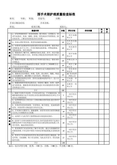 围手术期护理质量检查标准