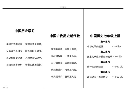 人教版七年级历史背诵秘籍顺口溜