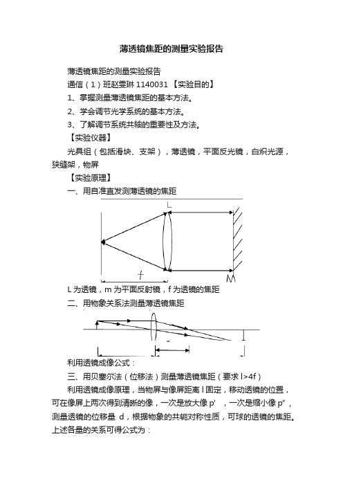 薄透镜焦距的测量实验报告