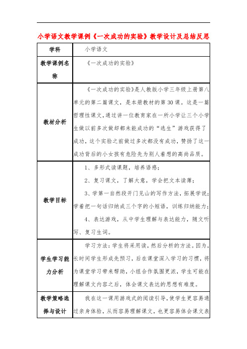 小学语文教学课例《一次成功的实验》教学设计及总结反思