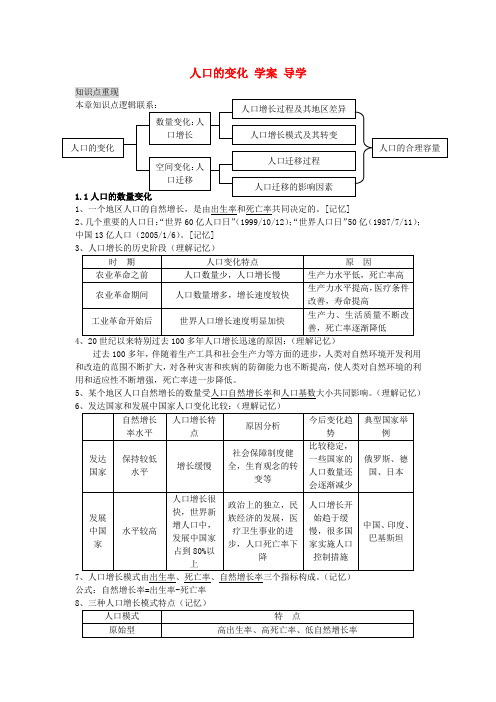 高中地理 第一章《人口的变化》学案(2) 新人教版必修2