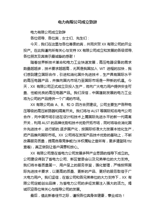 电力有限公司成立致辞