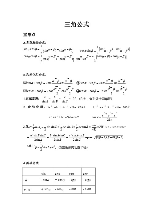 大学数学三角函数公式大全