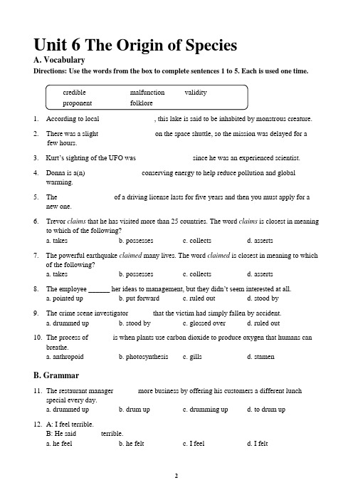 大学英语泛读教程4(第三版)自测Reading Master 3_Test Bank_Unit 06