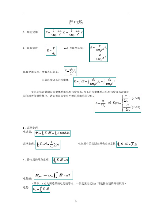 《大学物理》下学期期中复习知识点总结