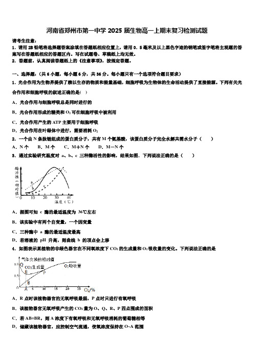 河南省郑州市第一中学2025届生物高一上期末复习检测试题含解析