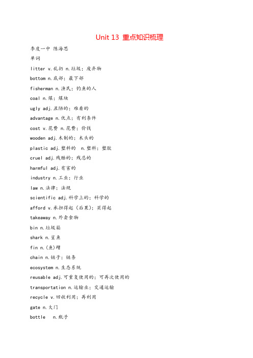 人教版九年级下册英语Unit 13 重点知识梳理