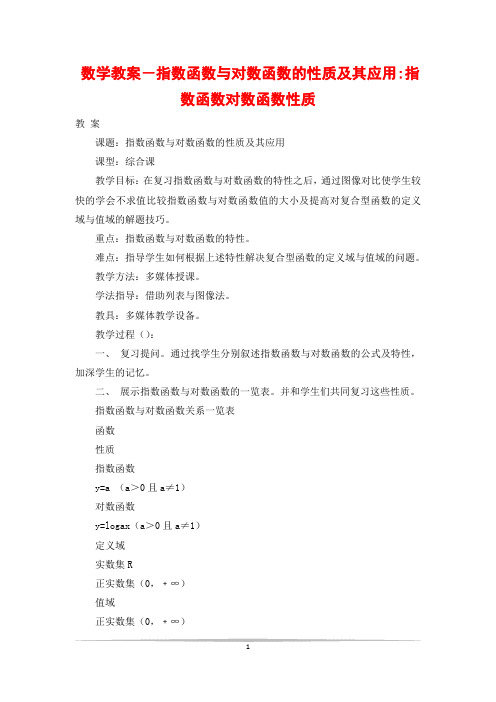 数学教案-指数函数与对数函数的性质及其应用-指数函数对数函数性质