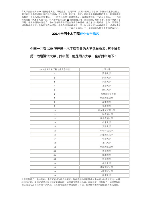 2014全国土木工程专业大学排名