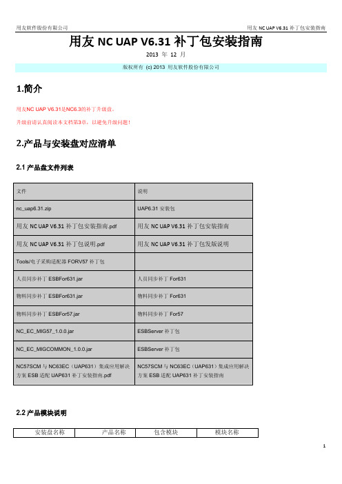 用友NC UAP V6.31补丁包安装指南