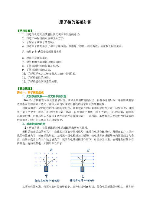 高中物理 原子核的基础知识  (提纲、例题、练习、解析)