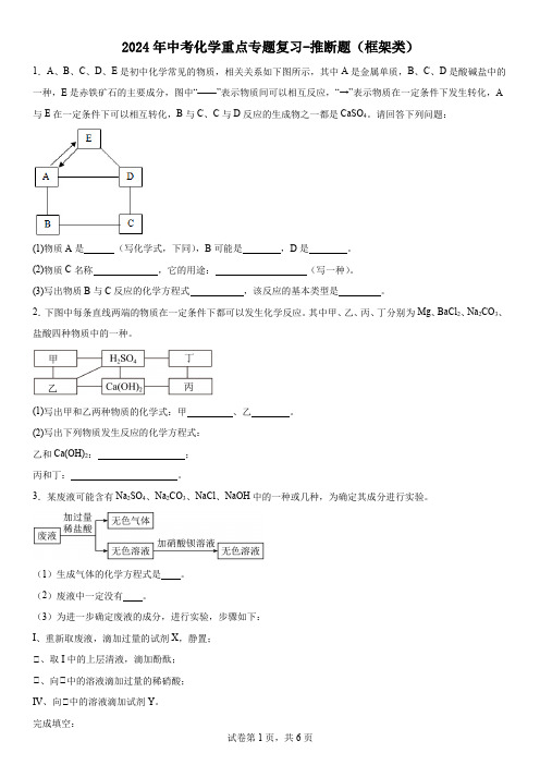 2024年中考化学重点专题复习-推断题(框架类)