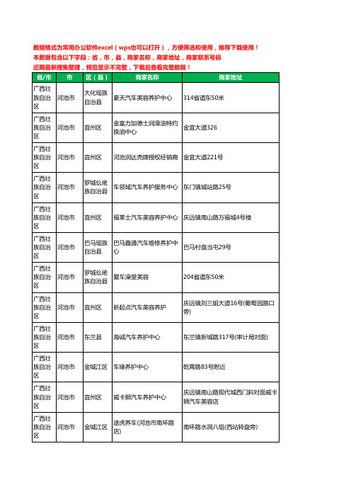 2020新版广西壮族自治区河池市汽车保养工商企业公司商家名录名单联系电话号码地址大全203家