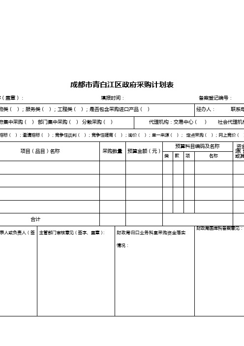 成都市青白江区政府采购计划表