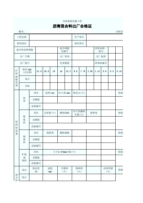 沥青混合料出厂合格证