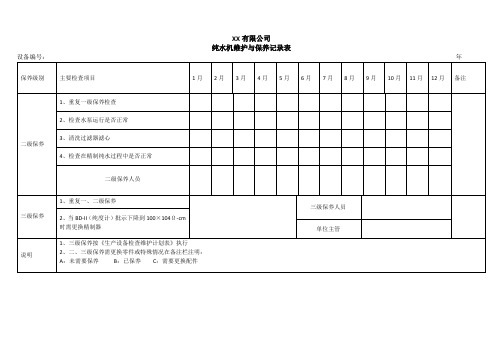 纯水机维护与保养记录表