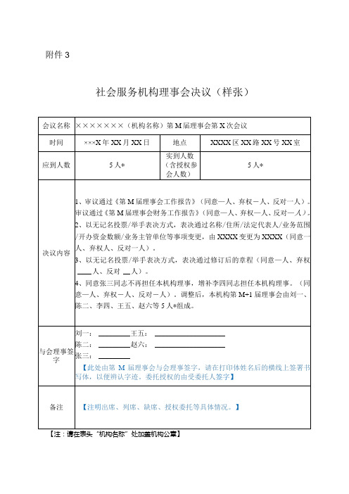 社会服务机构理事会决议(样张)