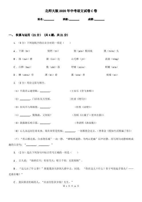 北师大版2020年中考语文试卷 C卷