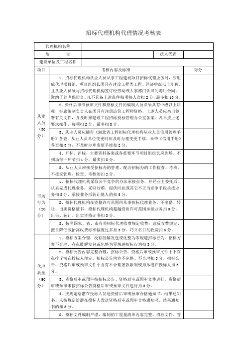 招标代理机构代理情况考核表