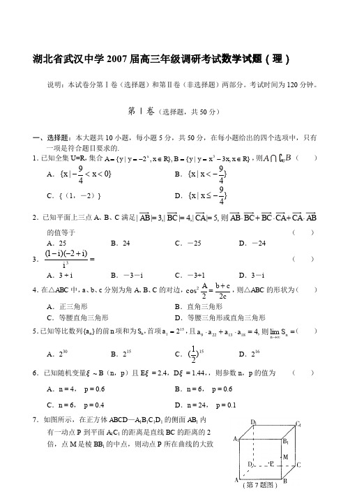 湖北省武汉中学2007届高三年级调研考试数学试题(理)