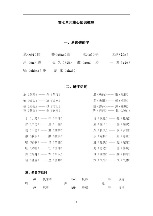 二年级上册语文素材-第七单元核心知识梳理 部编版