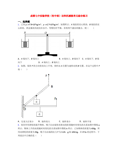 成都七中实验学校(初中部)功和机械能单元综合练习