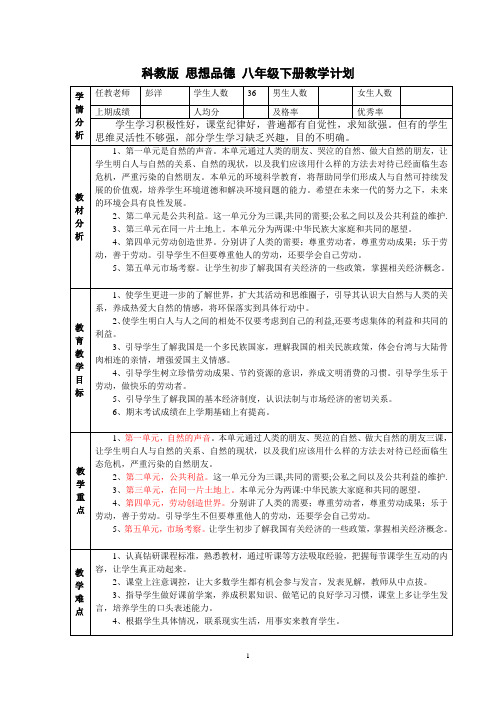 科教版八年级思想品德(下)计划