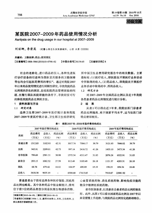 某医院2007-2009年药品使用情况分析