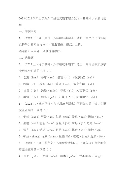 2023-2024学年上学期八年级语文期末综合复习—基础知识积累与运用(辽宁地区适用)(含解析)