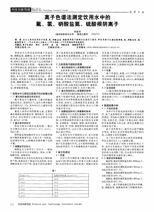 离子色谱法测定饮用水中的氟、氯、硝酸盐氮、硫酸根阴离子