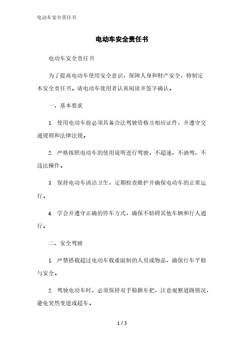 电动车安全责任书范文精简处理