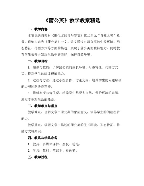 《蒲公英》教学教案精选