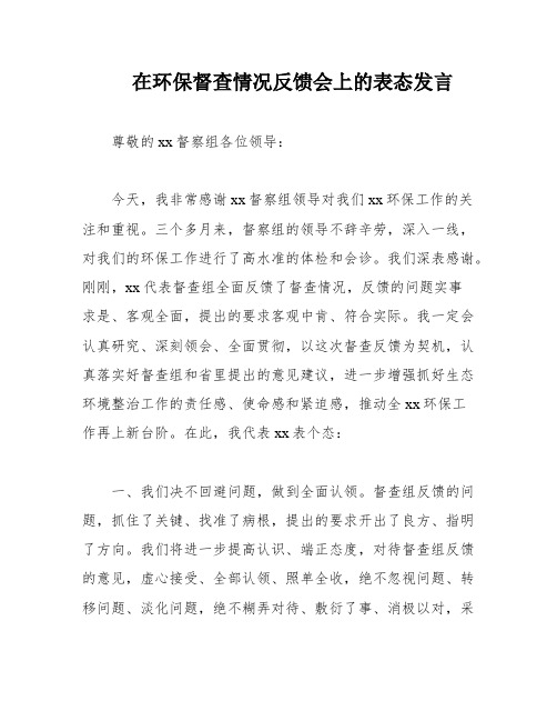 在环保督查情况反馈会上的表态发言