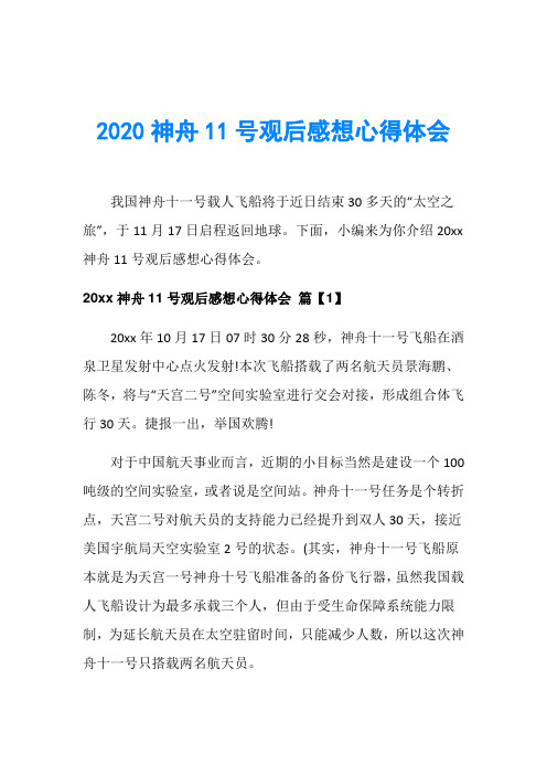 2020神舟11号观后感想心得体会