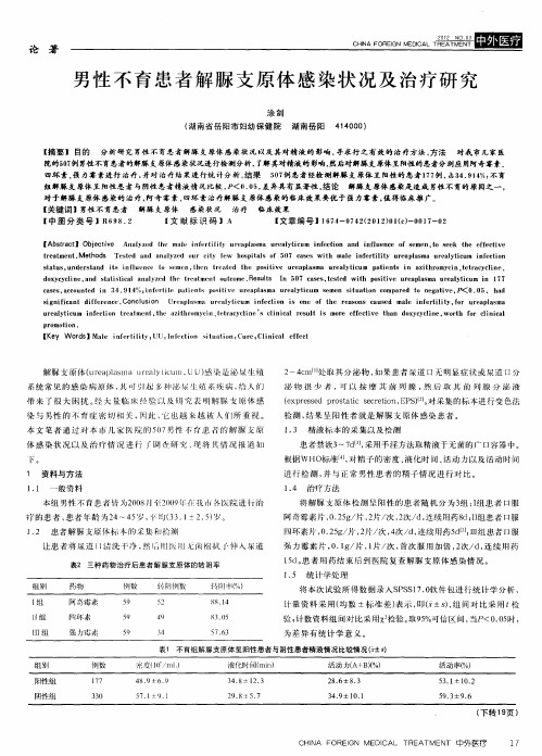 男性不育患者解脲支原体感染状况及治疗研究