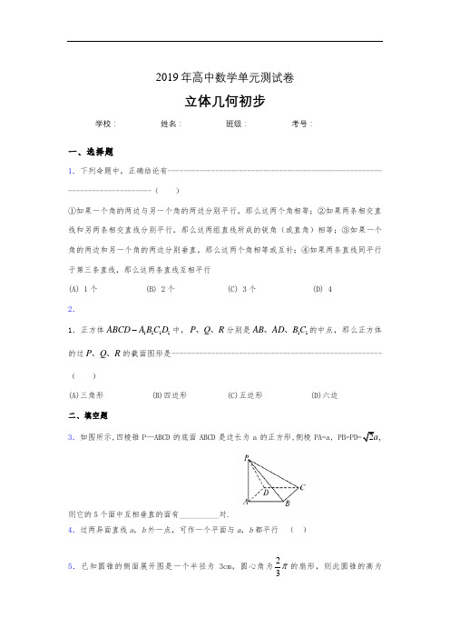 2020高考数学《立体几何初步》专题完整考题(含标准答案)