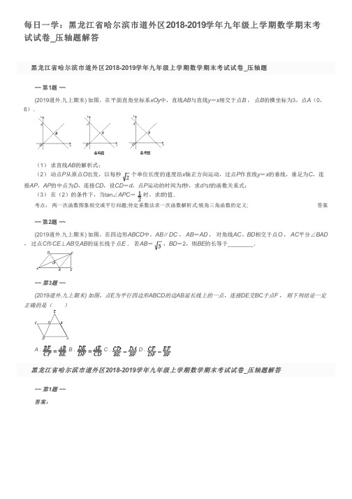 每日一学：黑龙江省哈尔滨市道外区2018-2019学年九年级上学期数学期末考试试卷_压轴题解答