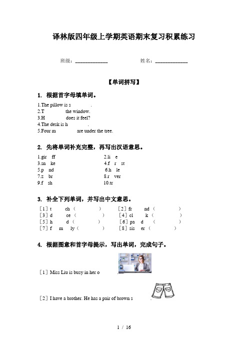 译林版四年级上学期英语期末复习积累练习