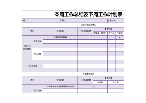 保安公司行业本周工作总结及下周工作计划表