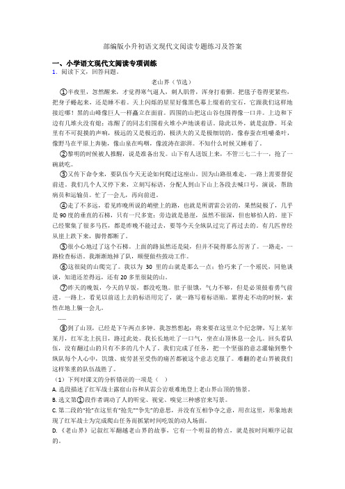 部编版小升初语文现代文阅读专题练习及答案