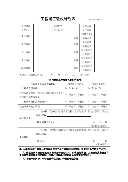 15-1 工程竣工验收计划表2018