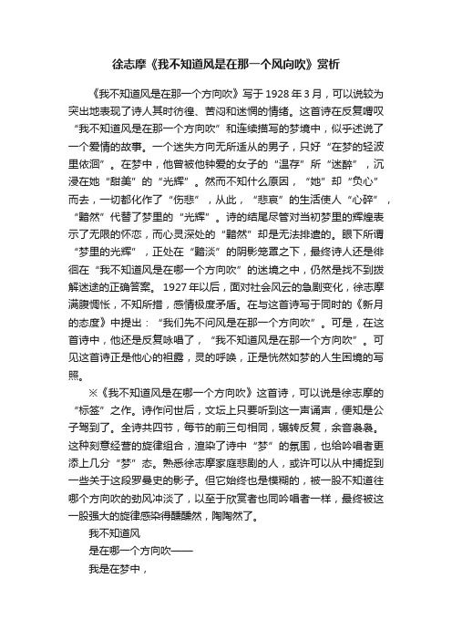 徐志摩《我不知道风是在那一个风向吹》赏析