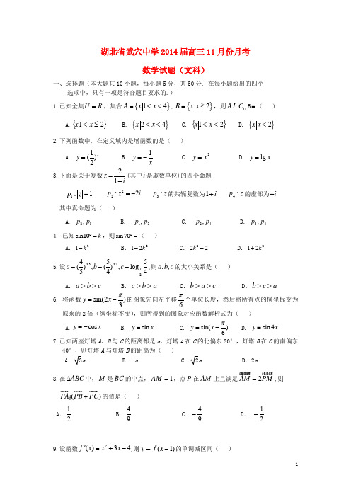 湖北省武穴中学高三数学11月月考试题 文 新人教A版