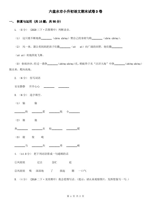 六盘水市小升初语文期末试卷D卷