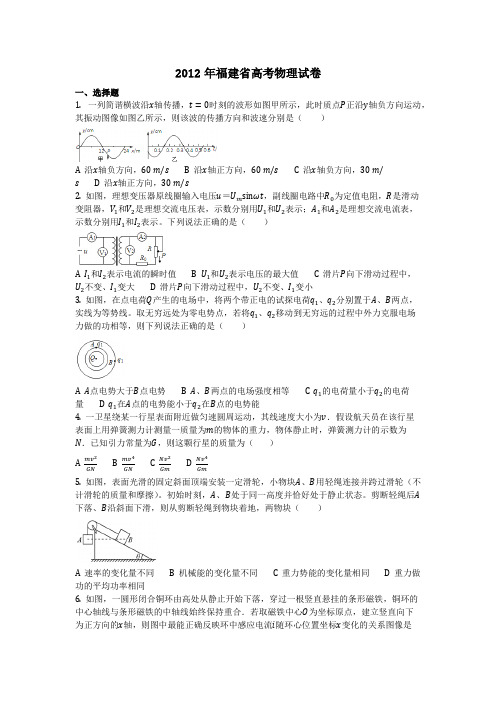 物理_2012年福建省高考物理试卷_复习