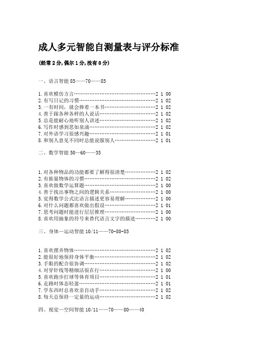 个性特征测量表